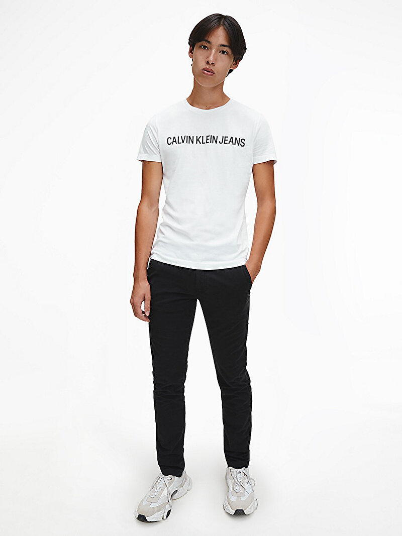 Calvin Klein Beyaz Renkli Erkek Organik Pamuklu Logolu T-shirt