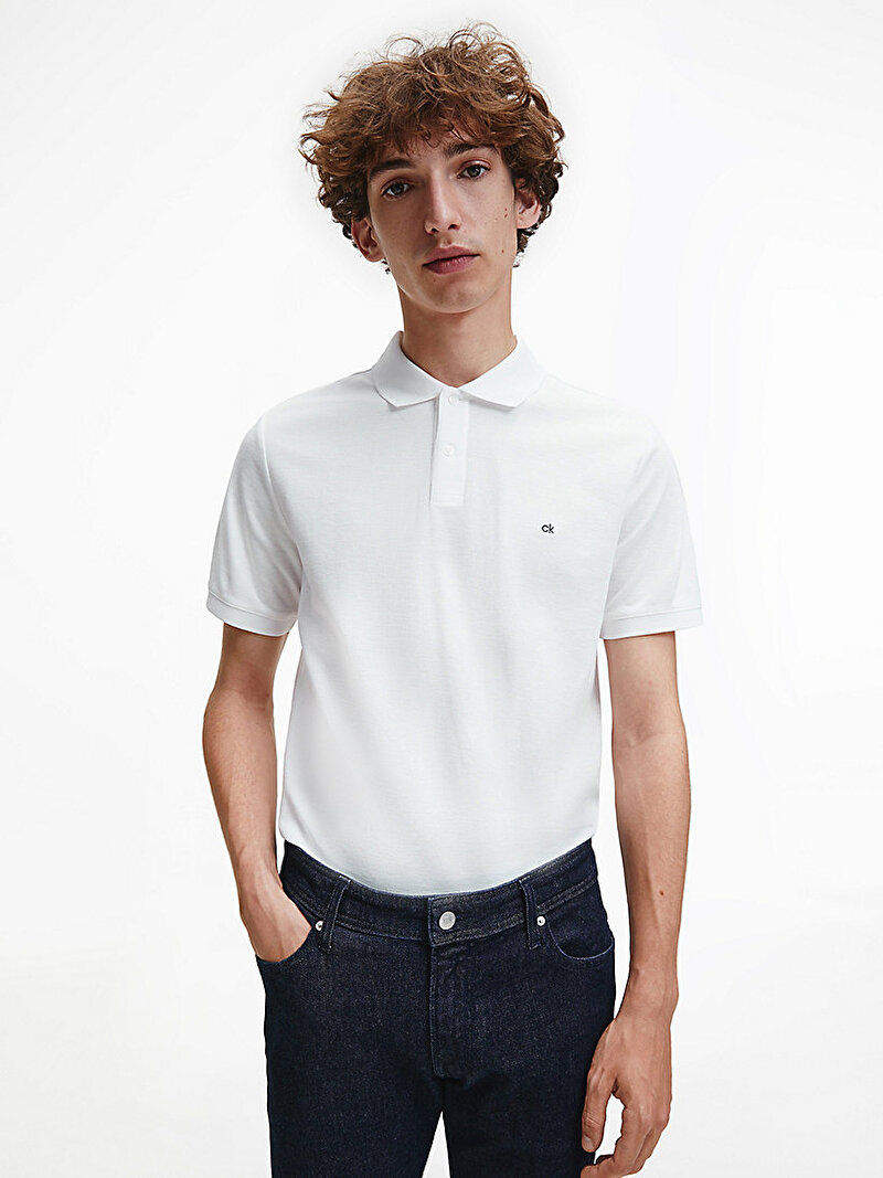Calvin Klein Beyaz Renkli Erkek Slim Fit Pamuklu Polo T-shirt 