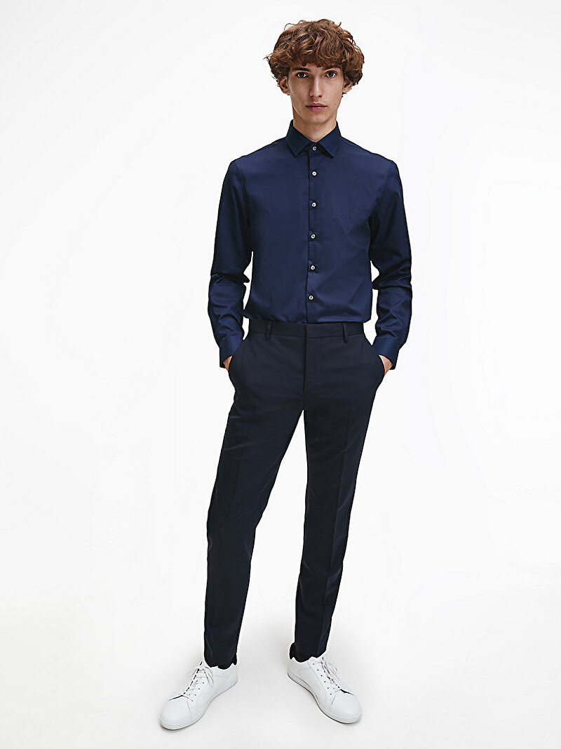 Calvin Klein Lacivert Renkli Erkek Slim Poplin Streç Gömlek