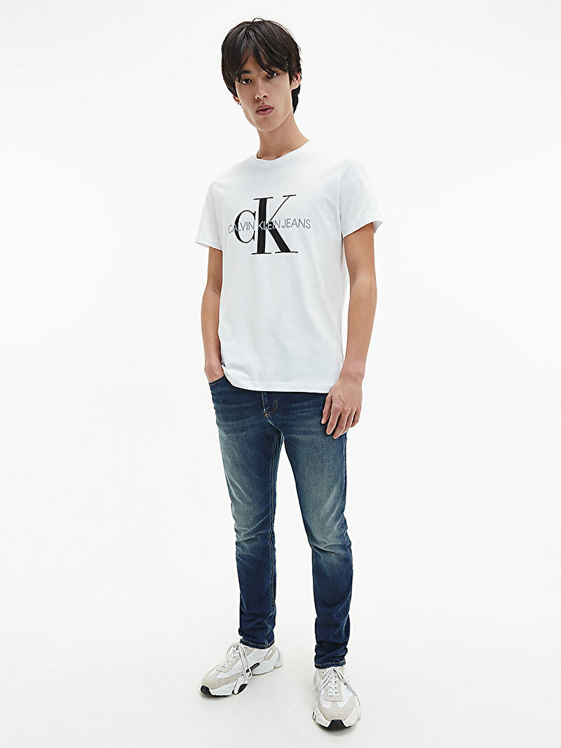 Calvin Klein Beyaz Renkli Erkek Slim Logolu T-shirt