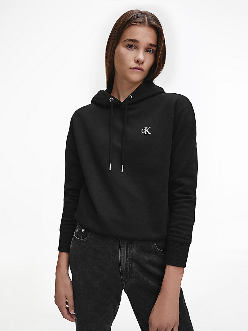 Calvin Klein Siyah Renkli Kadın Pamuk Karışımı Kapüşonlu Sweatshirt
