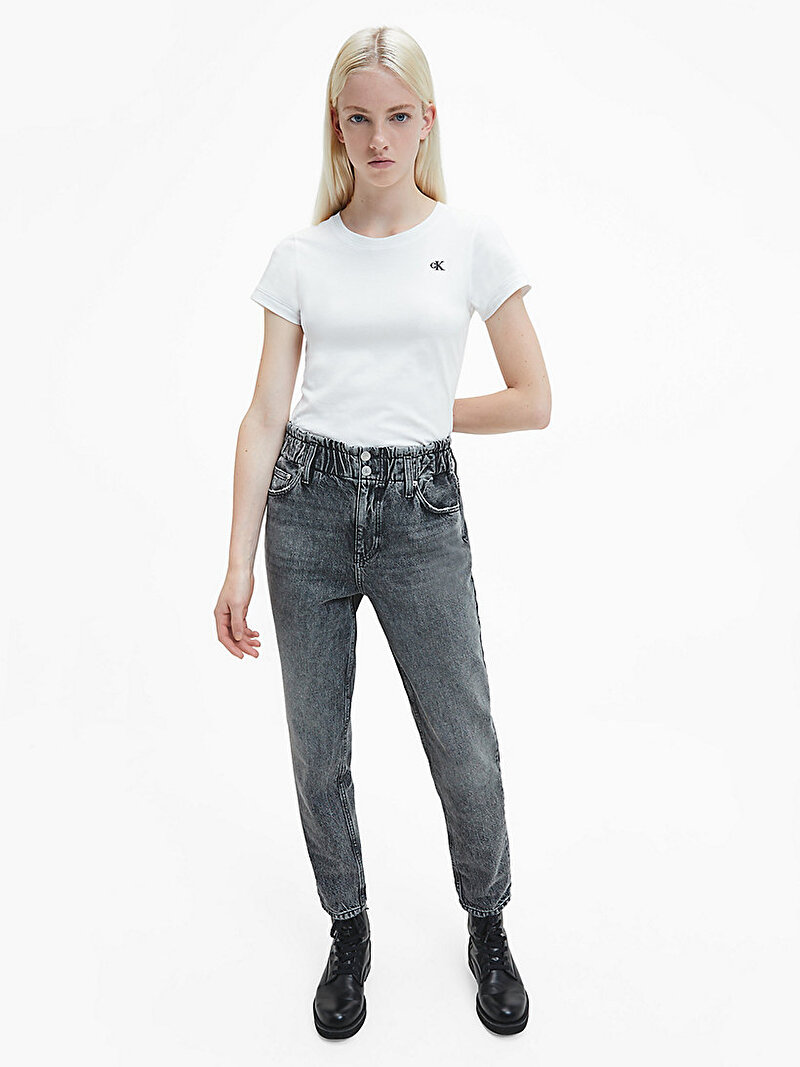 Calvin Klein Beyaz Renkli Kadın Slim Organik Pamuklu T-shirt