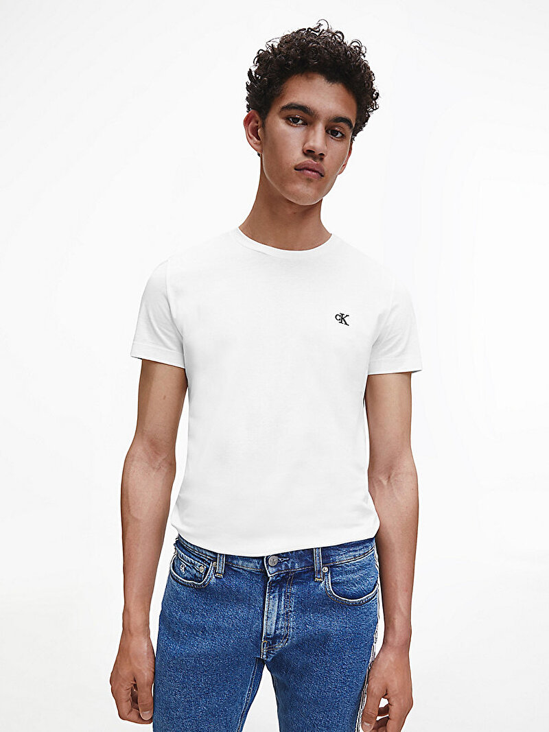 Calvin Klein Beyaz Renkli Erkek Slim Organik Pamuklu T-shirt