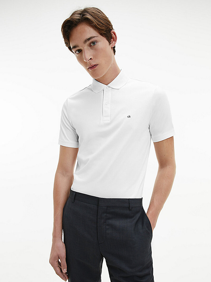 Calvin Klein Beyaz Renkli Erkek Slim Fit Pamuklu Polo 