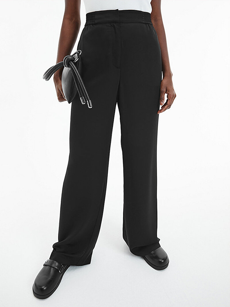 Calvin Klein Siyah Renkli Kadın Geri Dönüştürülmüş Krep Bol Paça Pantolon 