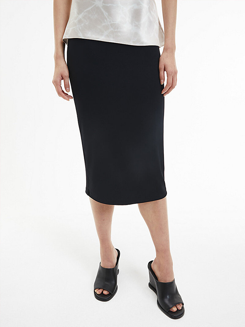 Calvin Klein Siyah Renkli Kadın Geri Dönüştürülmüş Jarse Midi Etek 