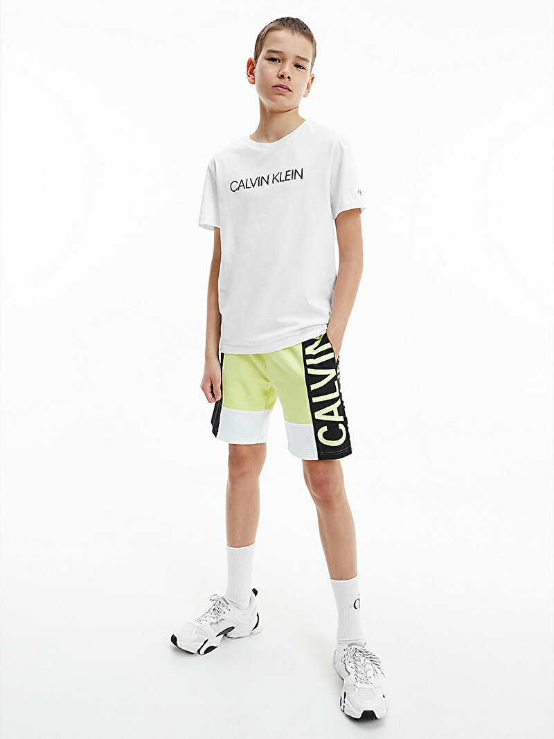 Calvin Klein Beyaz Renkli Erkek  Çocuk Organik Pamuklu Logolu T-Shirt