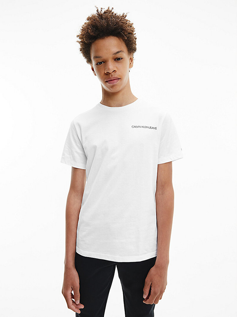 Calvin Klein Beyaz Renkli Erkek  Çocuk Organik Pamuklu T-Shirt