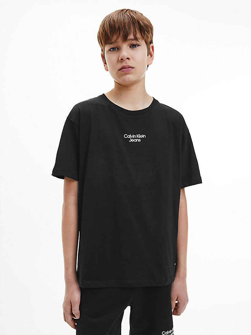 Calvin Klein Siyah Renkli Erkek  Çocuk Logolu Rahat T-Shirt
