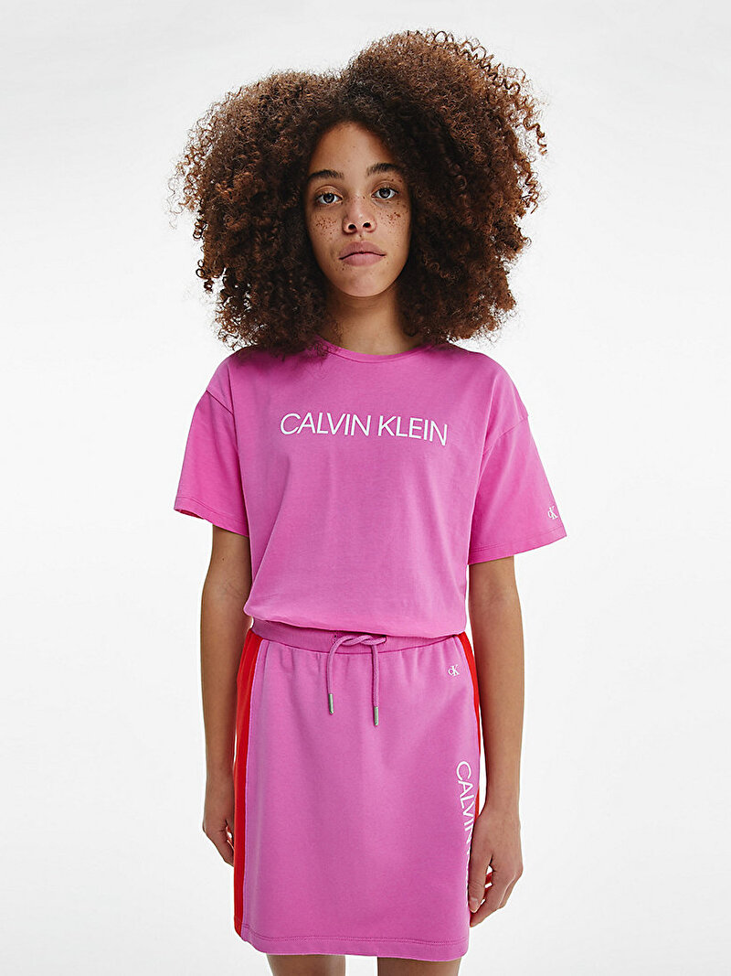 Calvin Klein Pembe Renkli Kız Çocuk Organik Pamuklu Logolu T-Shirt