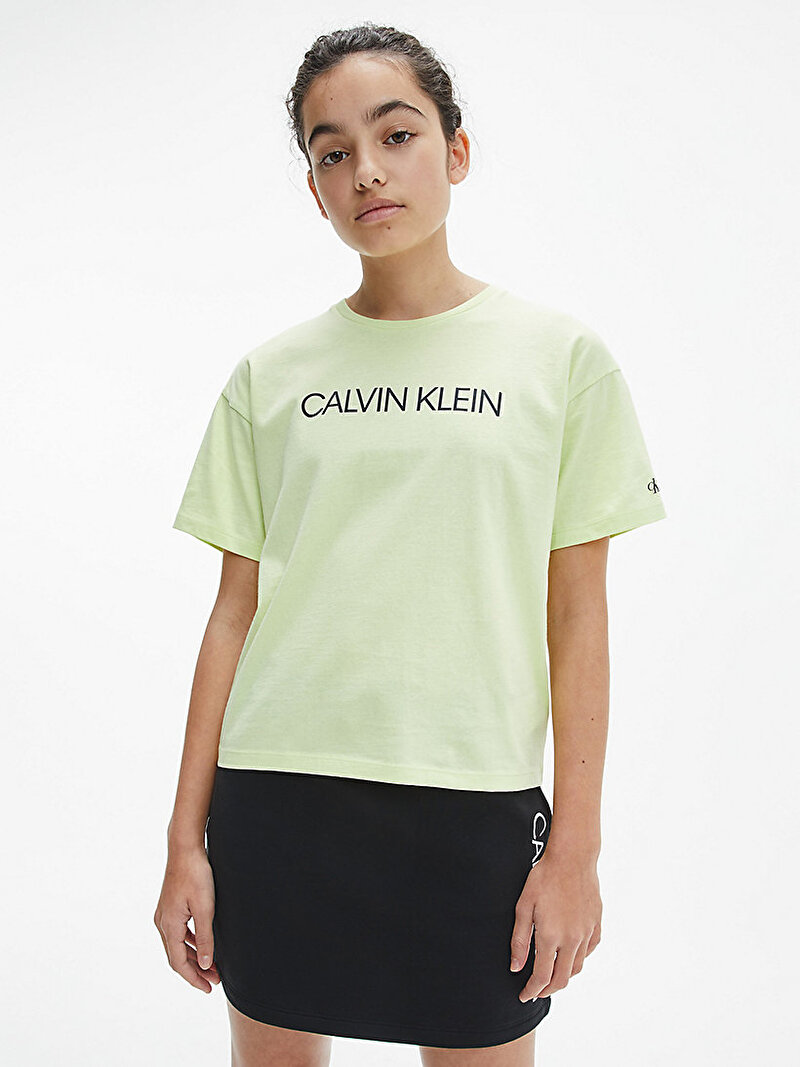 Calvin Klein Yeşil Renkli Kız Çocuk Organik Pamuklu Logolu T-Shirt