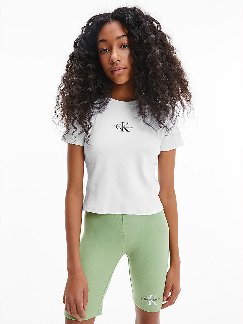 Calvin Klein Beyaz Renkli Kız Çocuk Crop T-Shirt