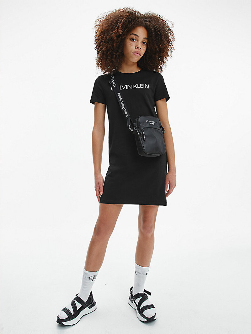 Calvin Klein Siyah Renkli Kız Çocuk Organik Pamuklu T-Shirt Elbise 