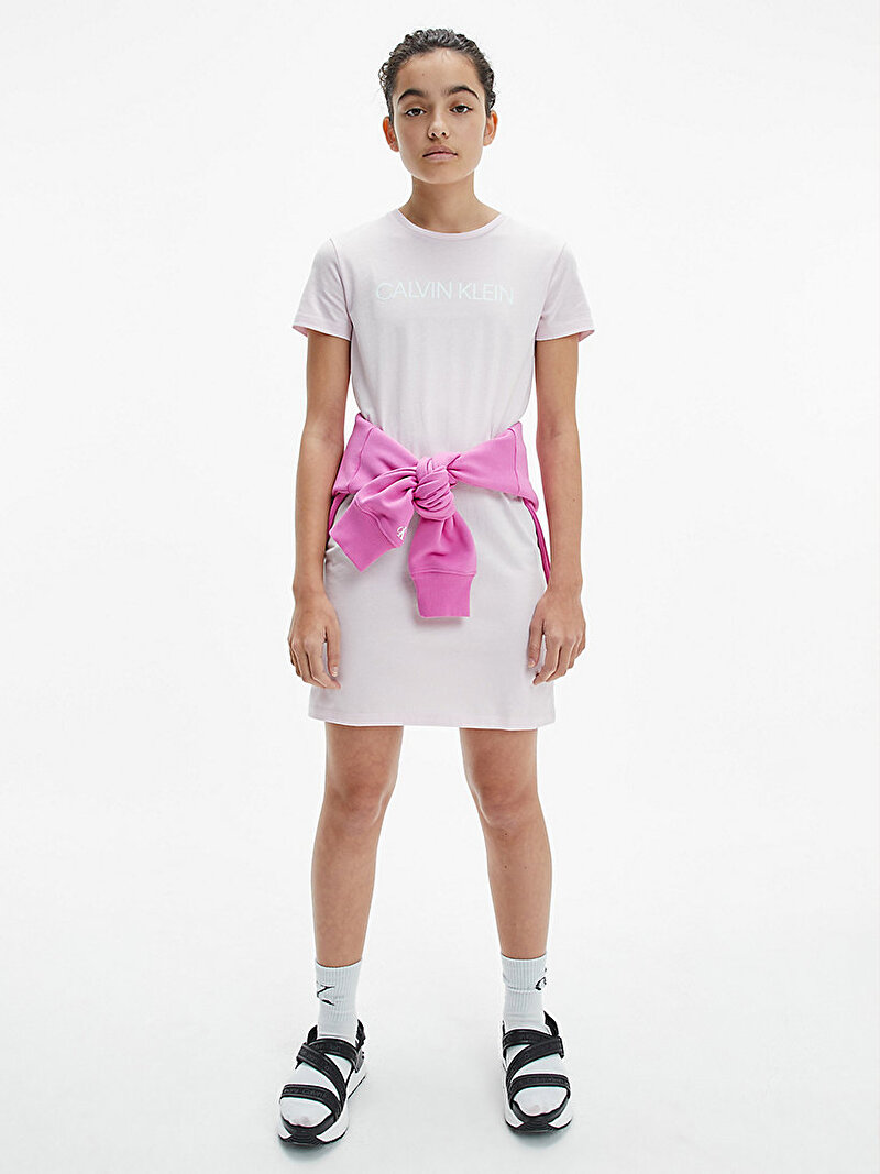 Calvin Klein Pembe Renkli Kız Çocuk Organik Pamuklu T-Shirt Elbise 