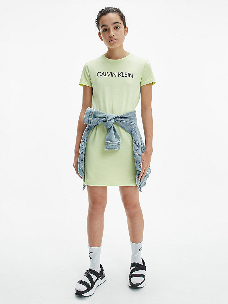 Calvin Klein Yeşil Renkli Kız Çocuk Organik Pamuklu T-Shirt Elbise 