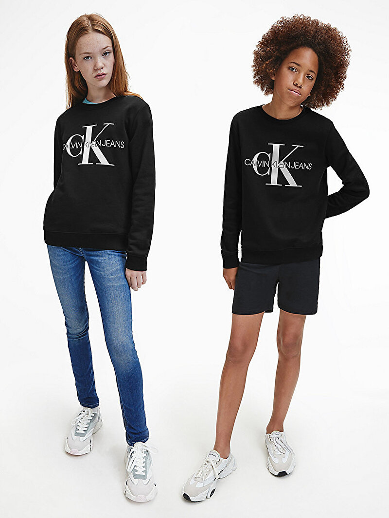 Calvin Klein Siyah Renkli Çocuk Unisex Organik Pamuklu Sweatshirt