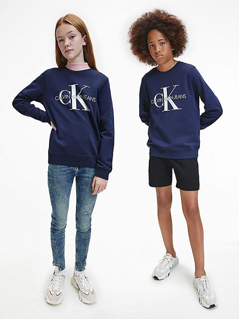 Calvin Klein Lacivert Renkli Çocuk Unisex Organik Pamuklu Sweatshirt