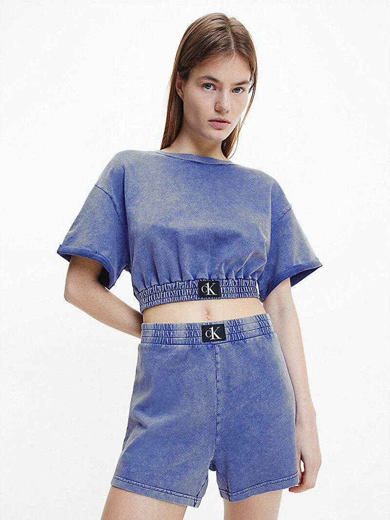 Calvin Klein Mavi Renkli Kadın Crop T-Shirt - Ck Authentic