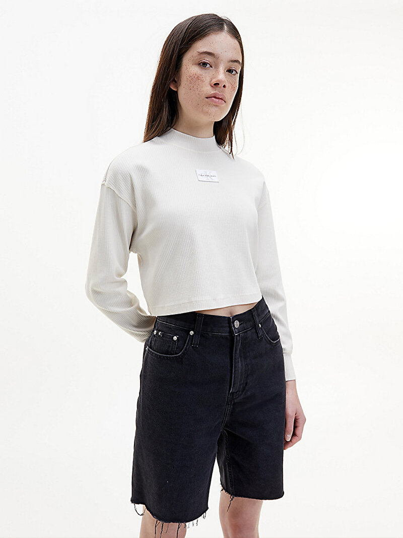 Calvin Klein Ekru Renkli Kadın Rahat Uzun Kollu T-shirt
