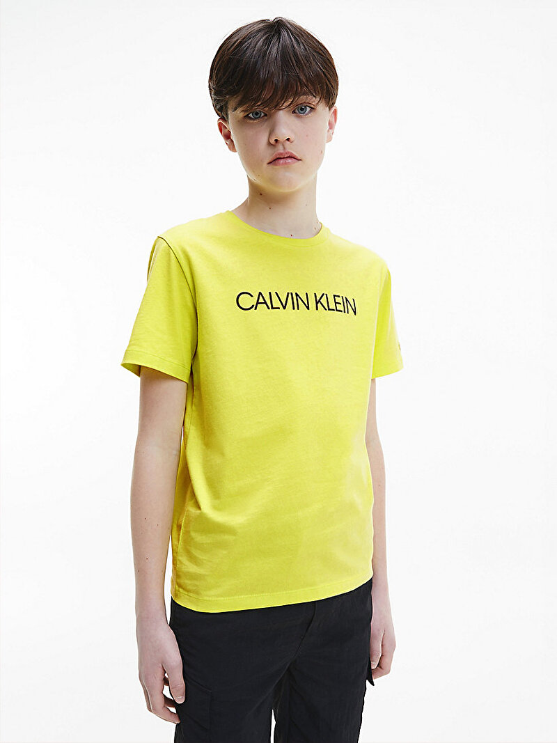 Calvin Klein Sarı Renkli Erkek  Çocuk Organik Pamuklu Logolu T-Shirt