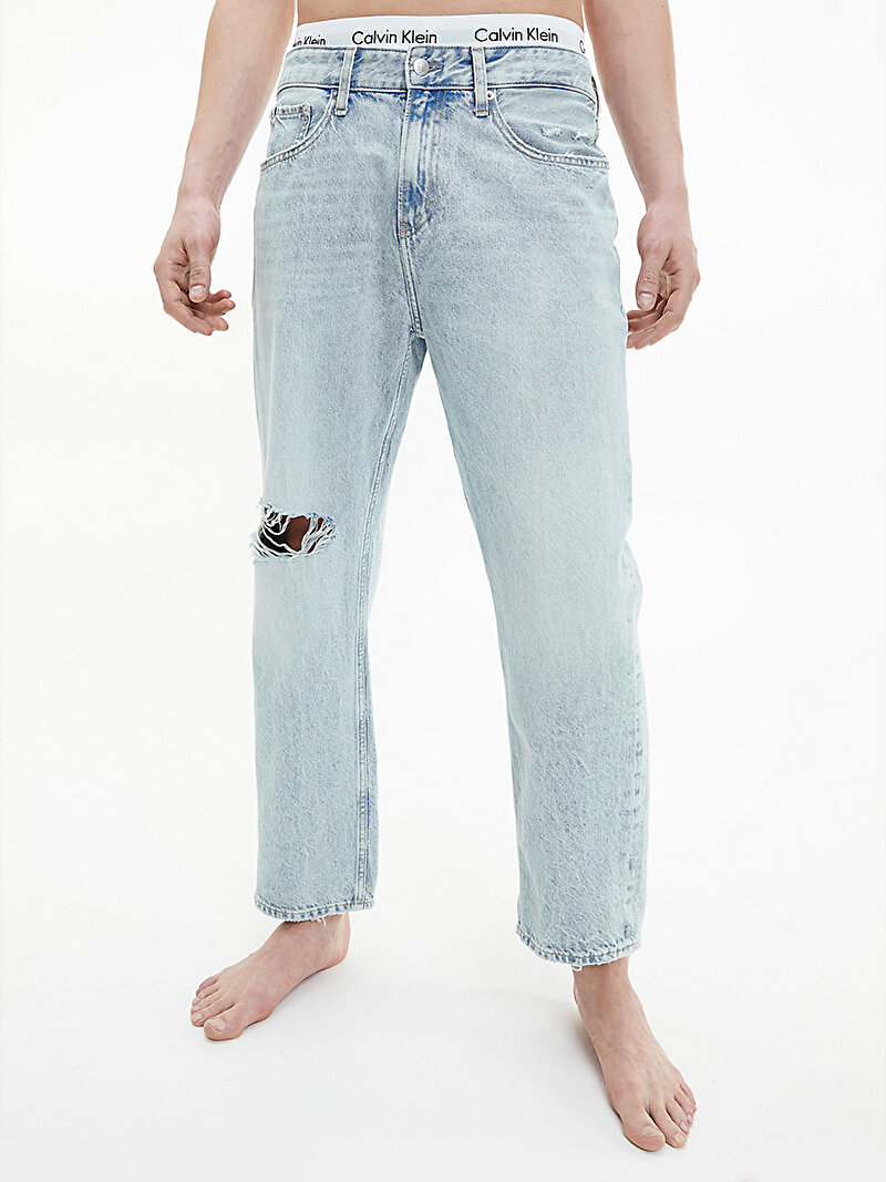 Calvin Klein Mavi Renkli Erkek Straight Cropped Kot Pantolon