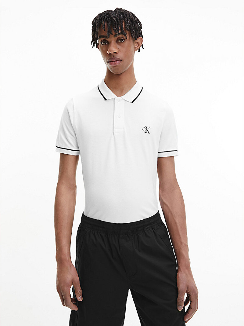 Calvin Klein Beyaz Renkli Erkek Slim Polo T-Shirt