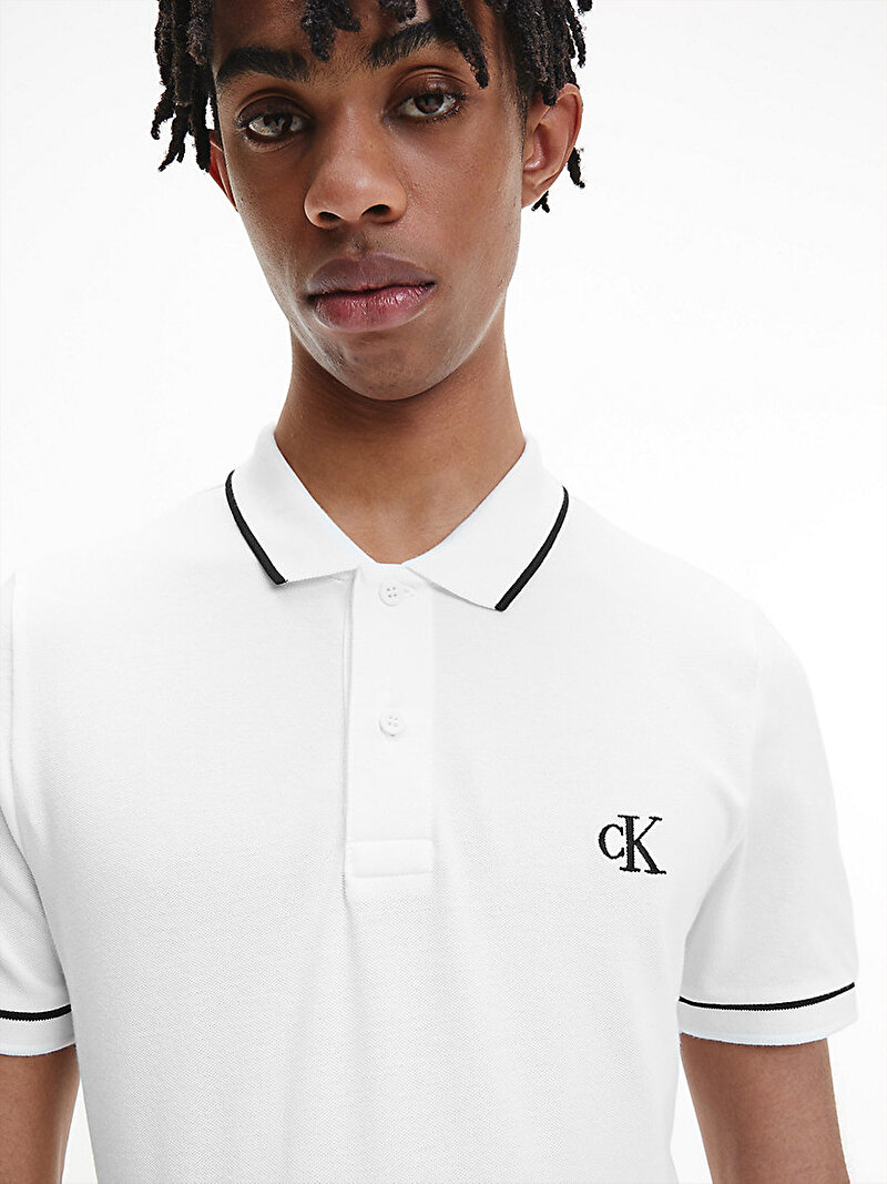 Calvin Klein Beyaz Renkli Erkek Slim Polo T-Shirt