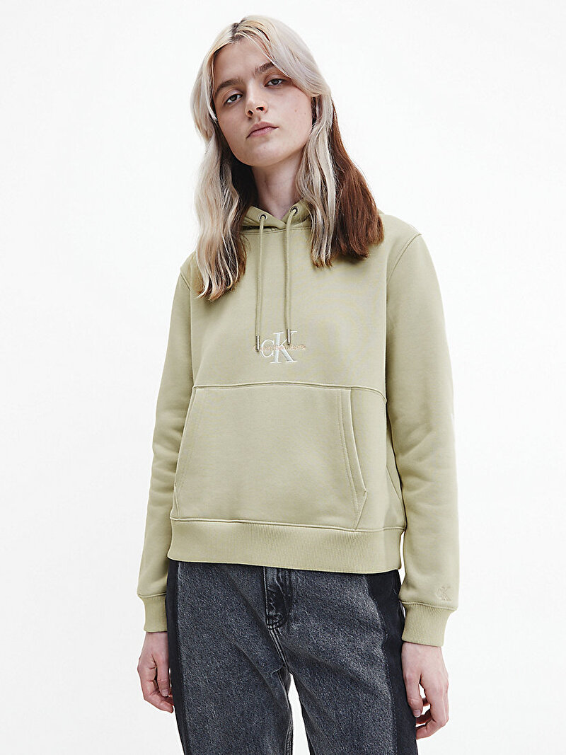 Calvin Klein Bej Renkli Kadın Monogram Kapüşonlu Sweatshirt