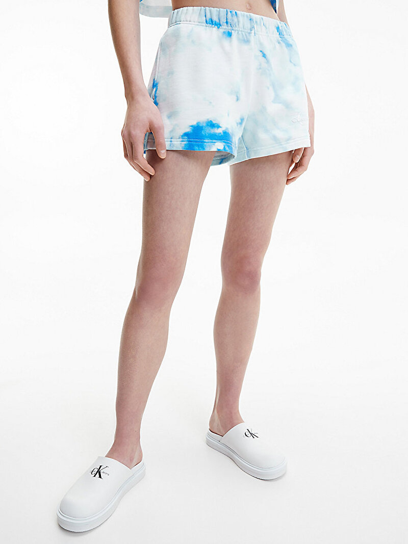 Calvin Klein Mavi Renkli Kadın All-Over Desenli Jogger Şort