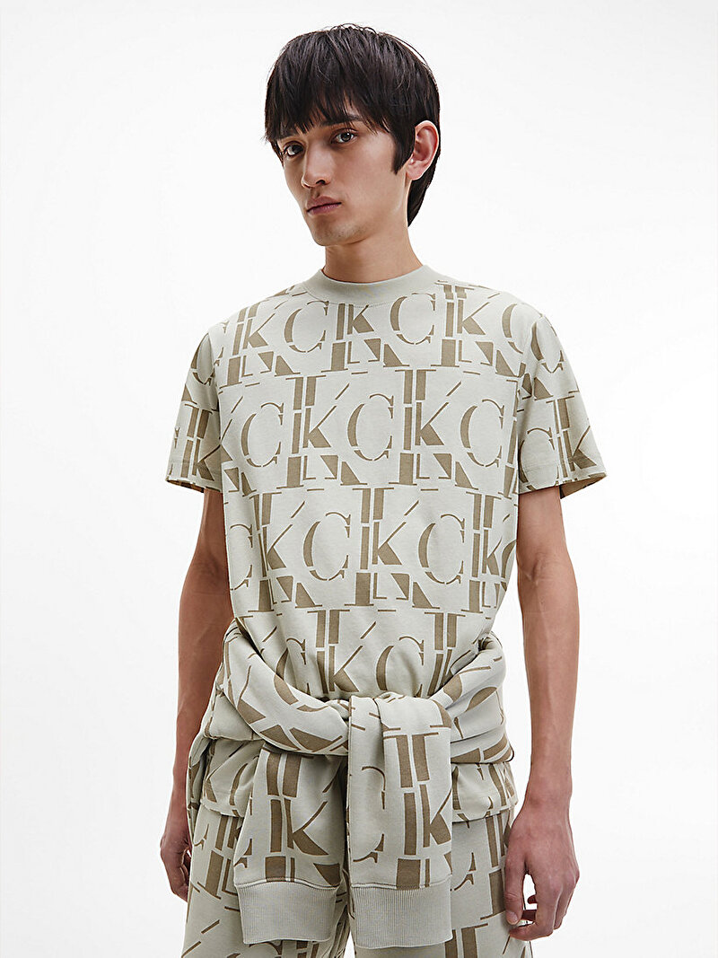 Calvin Klein Bej Renkli Erkek Logo Aop T-Shirt