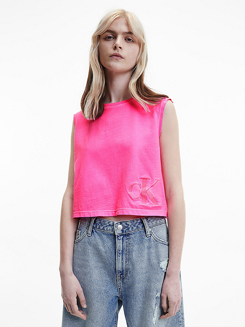 Calvin Klein Pembe Renkli Kadın Asit Yıkamalı Tank Top Bluz