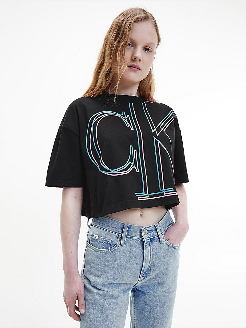 Calvin Klein Siyah Renkli Kadın Cropped Monogram T-shirt