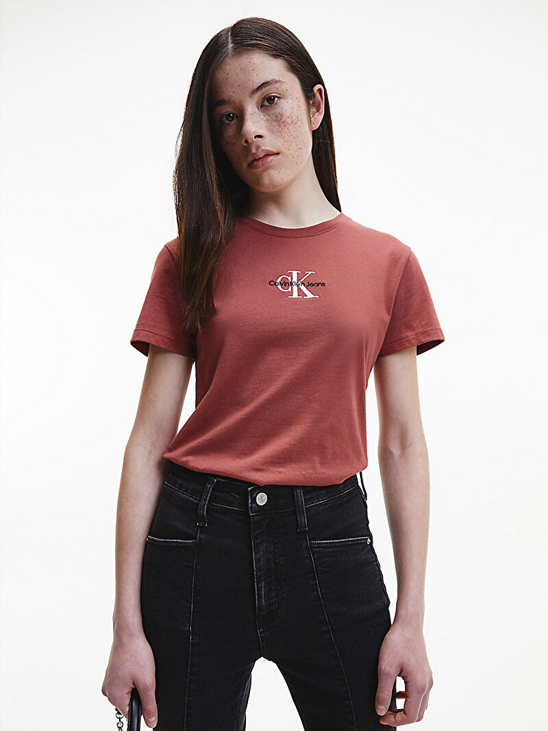 Calvin Klein Kırmızı Renkli Kadın Slim Organik Pamuklu Logo T-shirt