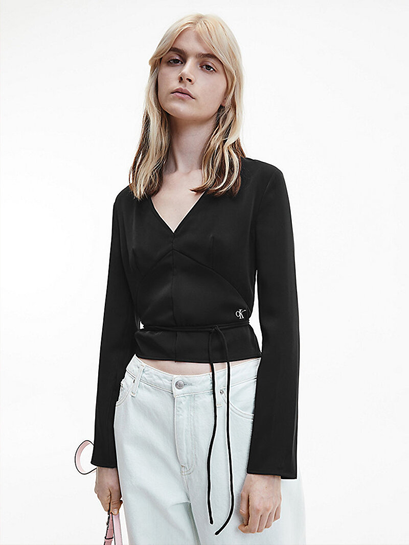 Calvin Klein Siyah Renkli Kadın Uzun Kollu Wrap Bluz