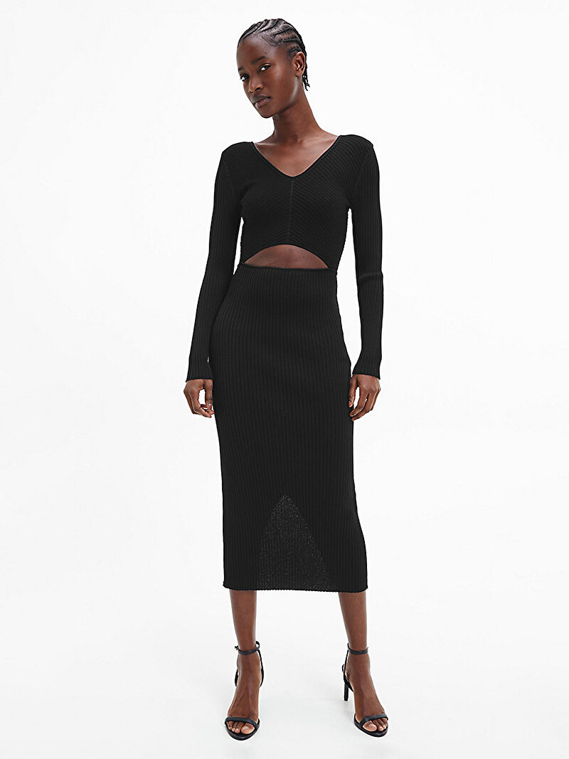 Calvin Klein Siyah Renkli Kadın Cut Out Midi Bodycon Elbise