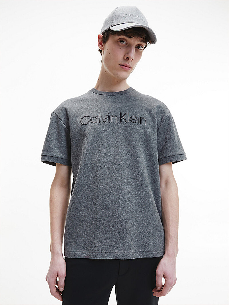 Calvin Klein Gri Renkli Erkek Spacer Logolu T-shirt