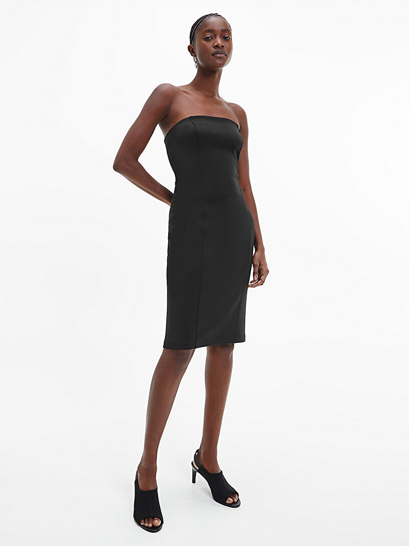 Calvin Klein Siyah Renkli Kadın Bandeau Midi Bodycon Elbise