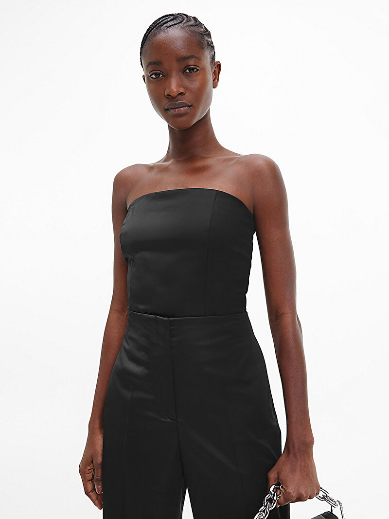 Calvin Klein Siyah Renkli Kadın Saten Bandeau Bluz