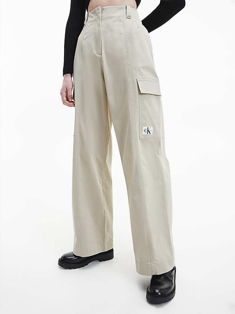 Calvin Klein Bej Renkli Kadın High Rise Straight Kargo Pantolon