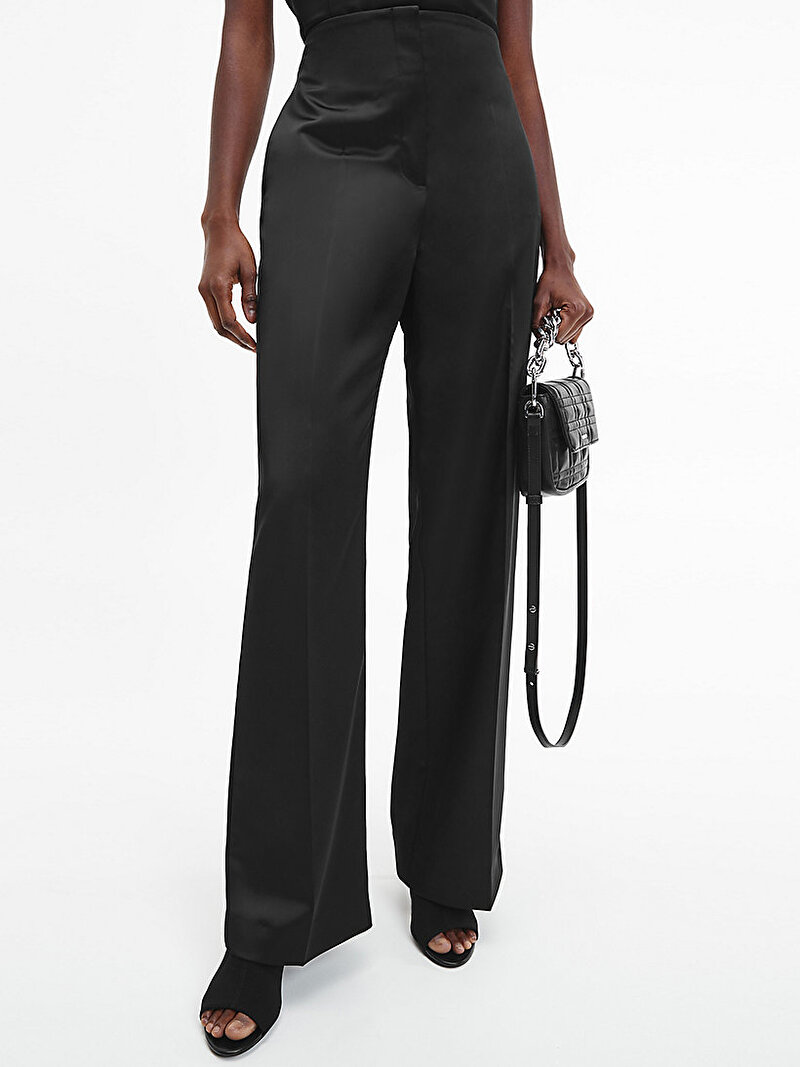 Calvin Klein Siyah Renkli Kadın Saten Geniş Paça Pantolon