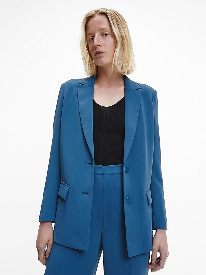 Calvin Klein Mavi Renkli Kadın Travel Crepe Relaxed Ceket