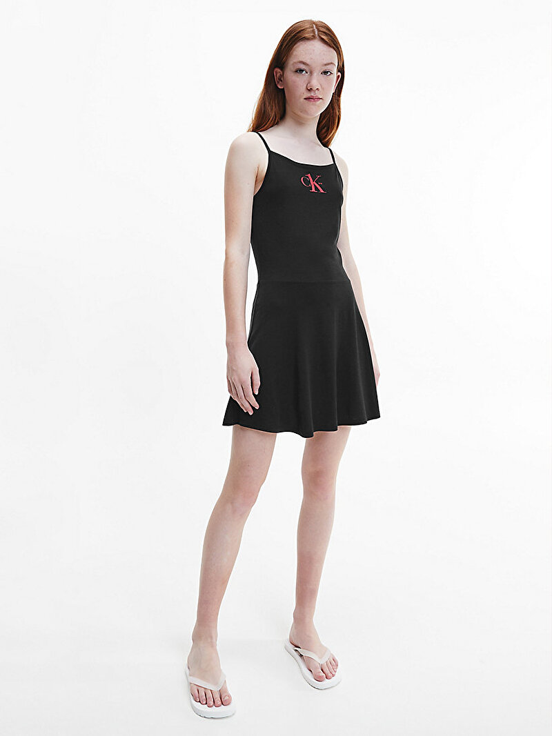 Calvin Klein Siyah Renkli Kız Çocuk Siyah Elbise - Y2Ck One