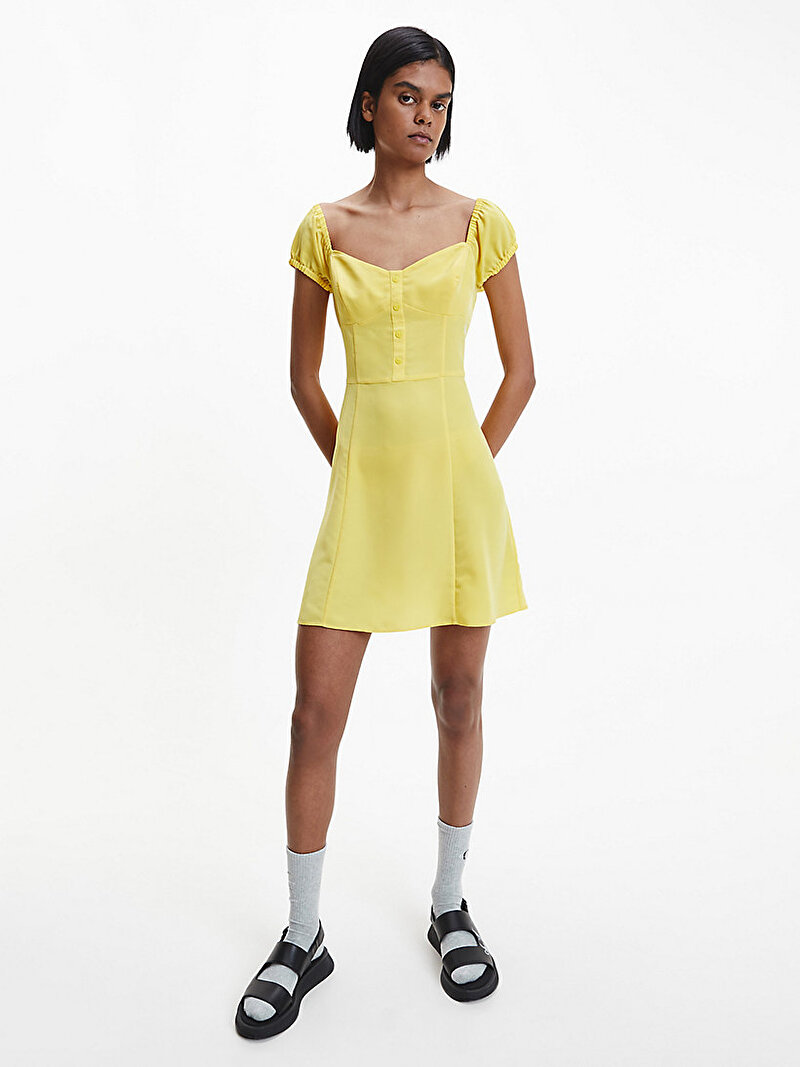 Calvin Klein Sarı Renkli Kadın Off Shoulder Sarı Elbise