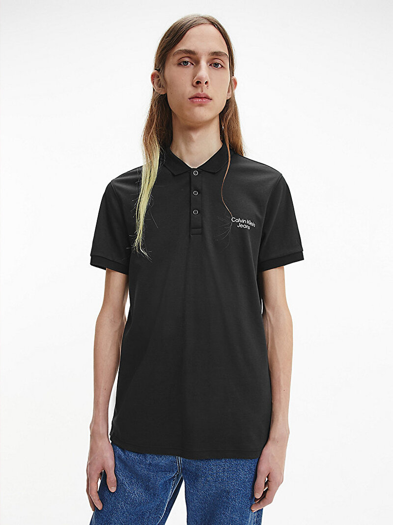 Calvin Klein Siyah Renkli Erkek Stacked Logo Polo Yaka T-Shirt