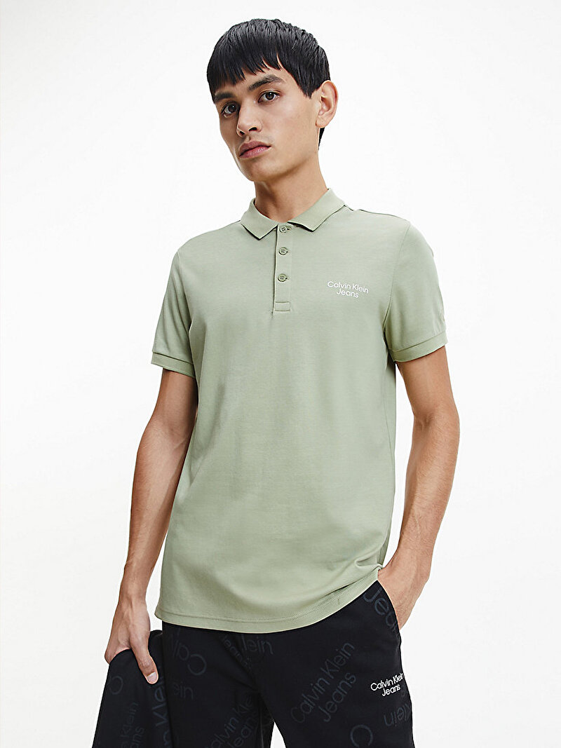 Calvin Klein Yeşil Renkli Erkek Stacked Logo Polo Yaka T-Shirt