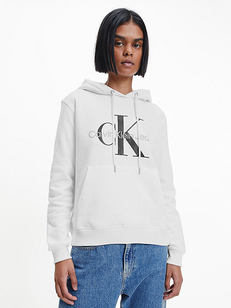 Calvin Klein Beyaz Renkli Kadın Core Monogram Hoodie Sweatshirt