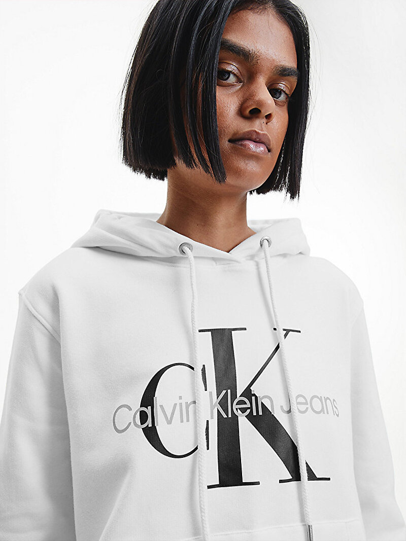 Calvin Klein Beyaz Renkli Kadın Core Monogram Hoodie Sweatshirt