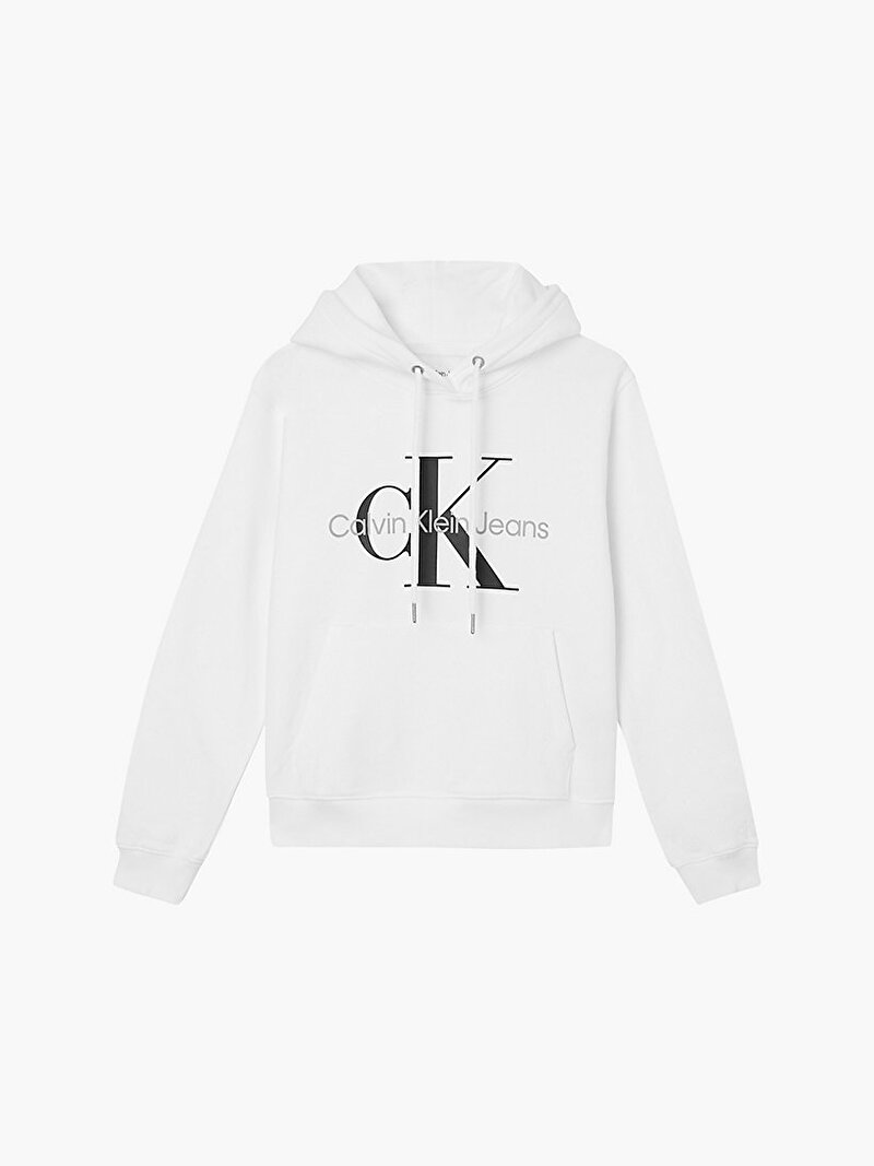 Calvin Klein Beyaz Renkli Kadın Core Monogram Hoodie Sweatshirt