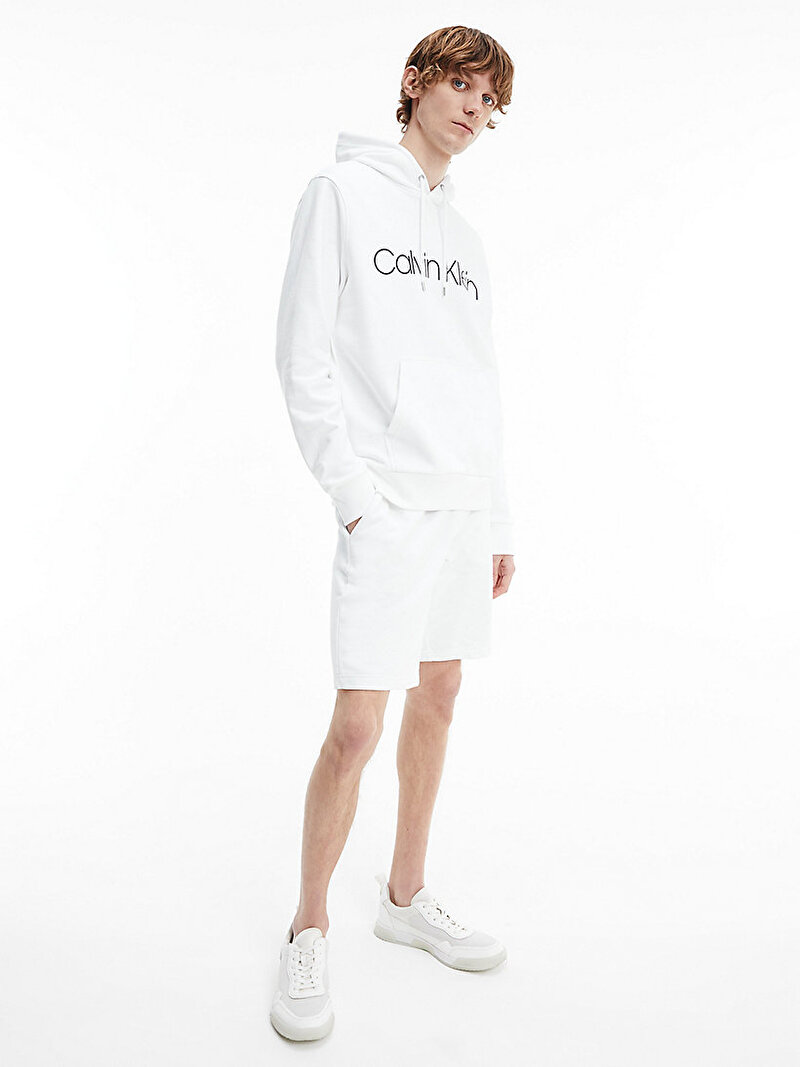 Calvin Klein Beyaz Renkli Erkek Cotton Logo Hoodie Sweatshirt