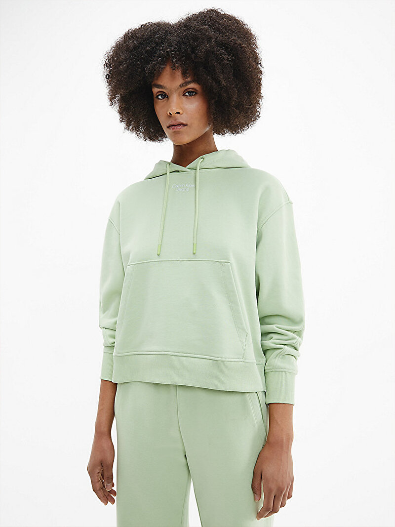 Calvin Klein Yeşil Renkli Kadın Relaxed Kapüşonlu Sweatshirt